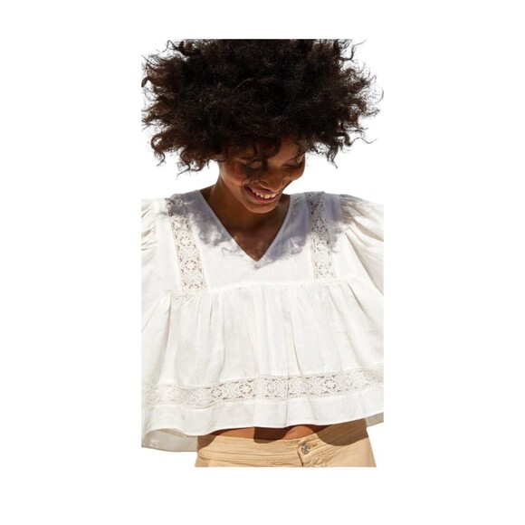 Zara BOHO Top Size S Off White Lace Inserts - Picture 1 of 10